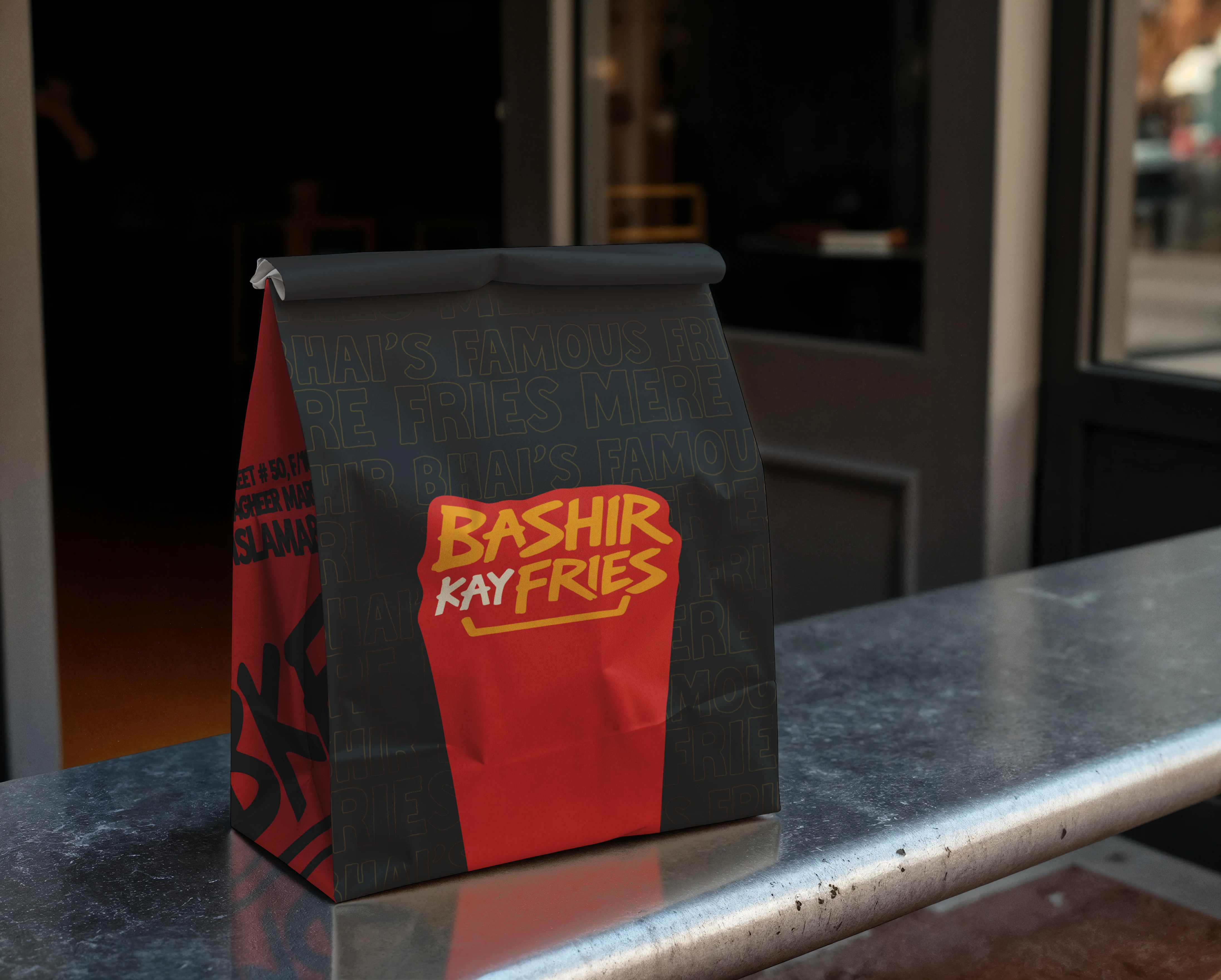 Bashir Kay Fries packaging design, food brand identity by Arbaz K. Yousafzay street food Pakistan