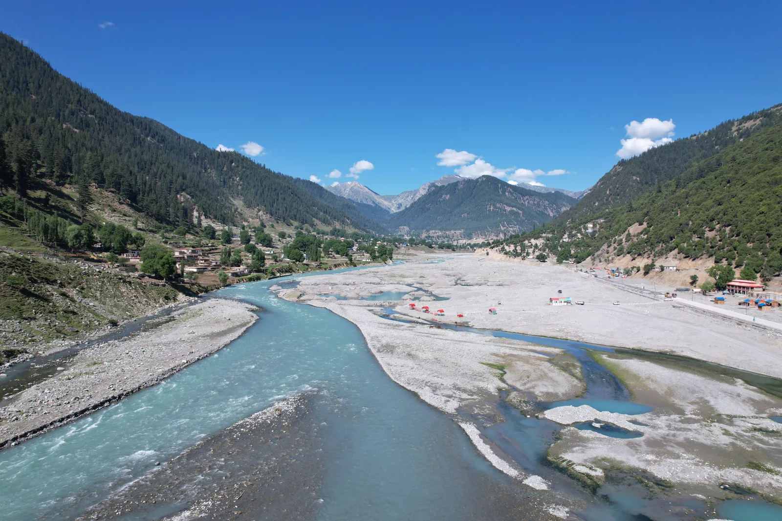 The Swat River carving its path through the valley